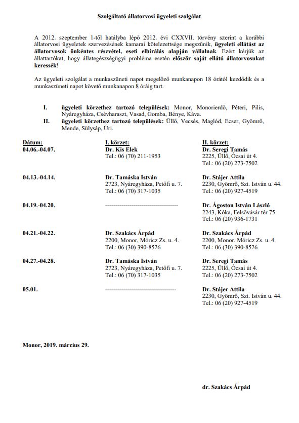 Állatorvosi ügyelet gyömrő